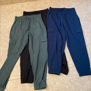 NWOT Old Navy Three-Pack Cargo Joggers in Teal, Black & Navy